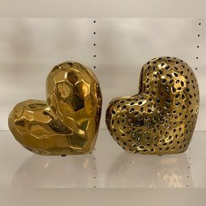 Gold Heart-Shaped Sculptures 2 Piece.